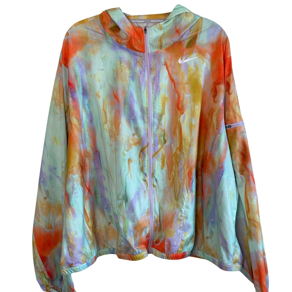 Nike Running Windbreaker Watercolor Tie Dye Multicolor Womens 3X Hooded Jacket